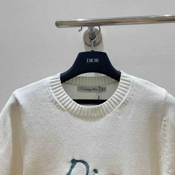 Dior high-end letter embroidered round neck knitted short sleeves - Picture 3 of 8